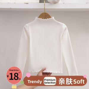 Girls Autumn/Winter Long Sleeve T-shirt with Lace Trim New Fashionable Solid Color