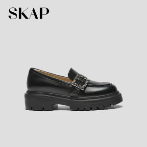 French Style Black Thick Sole Genuine Leather Womens Loafers