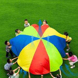 W21 2M Diameter Childrens Outdoor Team Game Prop Rainbow Parachute Toy Jumping Bag Bouncing Floor Mat School Multiplayer Game
