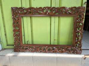 Frame cermin ukiran bunga kayu jati best seller 120x80cm