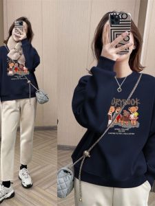 เสื้อฮู้ดผ้าฝ้ายแท้พิมพ์ลายการ์ตูนสำหรับผู้หญิง เสื้อฮู้ดแขนยาวแบบสวมหัว ทรงหลวม ปกติ ฤดูใบไม้ร่วง 2023 คอกลม