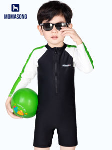 Momasong Childrens One-Piece Swimsuit Long Sleeve Professional Training Swimming Costume for Boys Suitable for Students