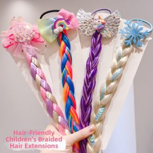 ENEN | Girls Kids Rainbow Clip-on Hair Clips with Braids Cartoon Style Damage-free Party Costume Accessories