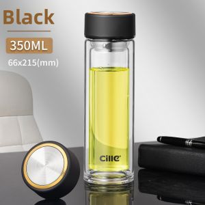 CILLE | Large Double Insulation Heat Resistant Handle Glass Cup For Home Tea Separation
