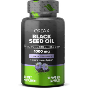 Black Seed Oil 1000 mg Organic Cold Pressed Capsules Hair Skin Joints Rich in Omega 3 6 9 Gluten-Free 60 or 90 Soft Gels Capsules Expiry 2028 ORZAX
