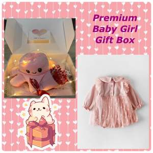 Premium Baby Girl Full Moon Gift Box Pink Long Sleeves Kotak Hadiah Premium Fullmoon Bayi Perempuan – Gaun Lengan Panjang Merah Jambu
