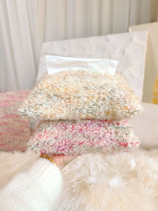 Colorful Woolen Knitted Fabric Tissue Box Cover Retro Pink Living Room Home Use Tissue Bag Soft Cute French Style Household Organizer