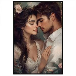 Tranh vẽ tình yêu cặp đôi dễ thương. Tranh treo tường dán tường sơn dầu canvas. CGI-1441