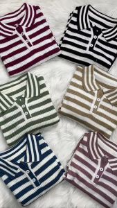 Slavina sweater rajut - sweater rajut motif salur - sweater rajut crop wanita - sweater ootd viral