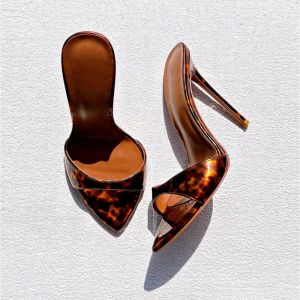 Transparent Pointed Toe High Heel Slippers Womens Denim Outdoor Wear Open Toe Slip-On Shoes Thin Strap PU Leather