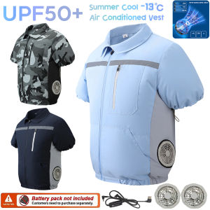 Summer Fan Air Conditioning Cool Vest Short Sleeves Light Outdoor Jacket Sun Fishing Construction Prevention Cooling Work Coat