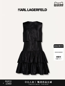 Karl Lagerfeld Black Sleeveless Waist-Cinched round Neck Dress New Design Sensation Soft Skirt Old Man Design Casual Style Polyester Fiber