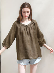 Miccbeirn | เสื้อยืดผู้หญิงแขนพองสุดเก๋ไก๋สไตล์ฝรั่งเศส ทรงหลวม สวมใส่สบาย สำหรับผู้หญิงวัย 30-34 ปี ฤดูร้อน 2025