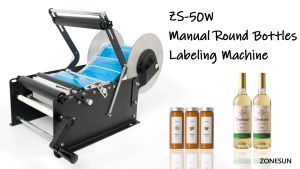 ZONESUN ZS-50W Manual Labeling Machine Round Water Wine Bottle Jar Packaging Vial Can Jar Label Sticker Tool Juice Cosmetics