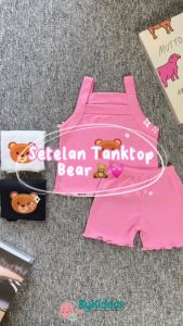 ByKiddos - Setelan Anak Perempuan Motif Bear Lokal / Setelan Celana Pendek Tanpa Lengan Lembut dan Nyaman Motif Bear Gaya Korea Bayi Baru Musim Panas