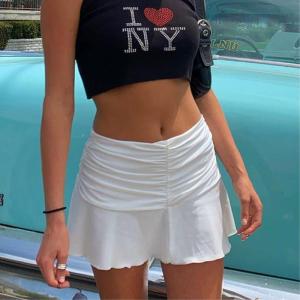 Low Waist Casual Short Skirt Womens Belly Button Outfit Solid Color Street Style Polyester Fabric City Walk Batwing Type