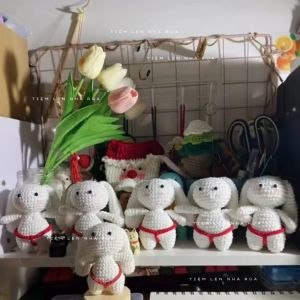 Móc khoá len Thỏ Bảy Màu Đào Bự Len - Handmade bằng len