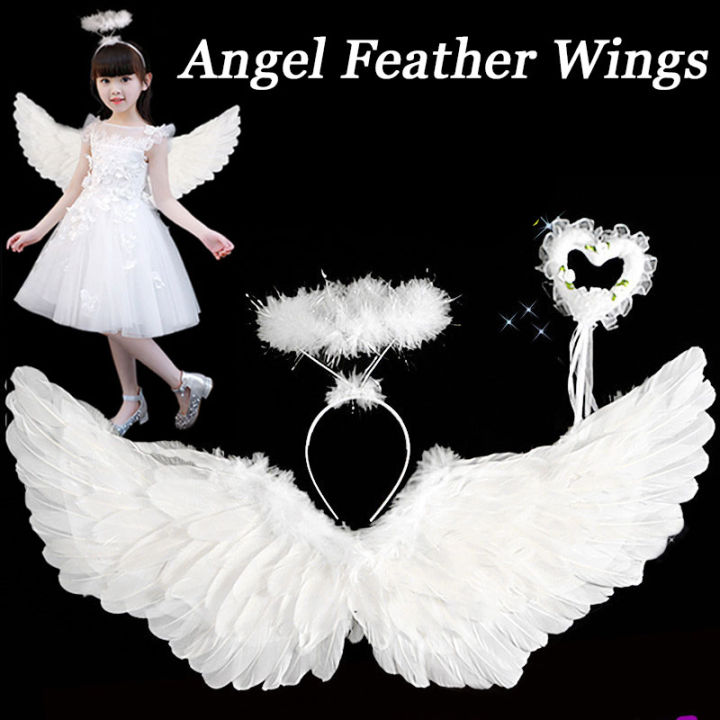 White Angel Wing and Halo for Girls Kids Wings Costumes White Wings for Child for Festival Halloween