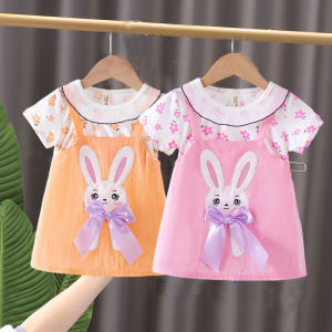 Cute Summer Dress for Little Girls Baby Clothes Thin Breathable Cotton Polyester Blend Short Sleeve A-Line Skirt Kids Outfit