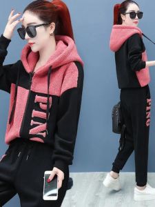 Thickened Fleece Lamb Fur Hoodie And Pants Casual Sportswear Set for Women Autumn Winter New Style Two Pieces Trendy Outfit