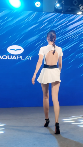 AQUAPLAY womens short sleeved backless black waistband skirt one-piece slim fit sunscreen swimsuit