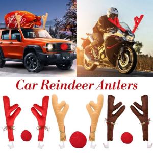 Reindeer Antlers&Red Nose for Car Auto Truck SUV Van Christmas Decoration Accessories Gift