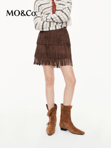 MO&Co. | Chân Váy Tầng Da Nubuck Màu Nâu Phong Cách Bohemian Cổ Điển