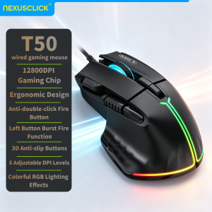 NexusClick New Hyperspeed USB Wired Gaming Mouse12800DPI Gaming Chip RGB Backlit Ergonomic 3D Esports Mice for Laptop PC Gamers