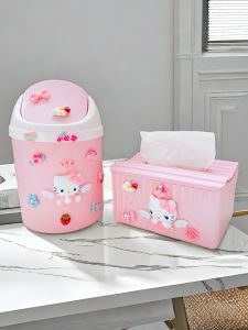 Cute Cartoon Desktop Trash Can Mini High Aesthetic Small Size INS Style Tabletop Waste Storage Bucket Family Use round Barrel Shape