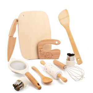 Wooden Kids Safe Knife and Kids Baking Set for Real CookingKids Kitchen Toy Montessori Education Tools Gifts For Boys Girls
