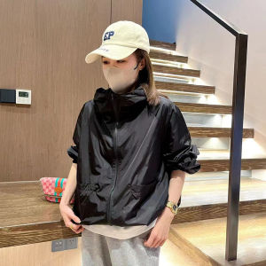 Áo Khoác Chống Nắng Màu Trơn Ngắn Thời Trang Có Mũ Trùm Đầu Mùa Hè Thu Phong Cách Hàn Quốc Áo Khoác Ngoài Thường Ngày Cho Nữ