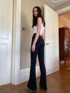 Quần Ống Loe Cao Cạp Cao Co Giãn Cho Nữ Quần Tập Yoga Thường Ngày Quần Dài Ống Rộng Thoải Mái Quần Dài Cotton Pha Nylon