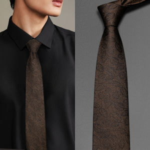 Handmade Mens Tie Business Wedding Groom Dark Gold Pattern College Style Coffee Brown Formal Professional Knotting Accessory