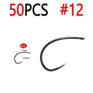 Bimoo 50pcs #8~#18 Barbless Curved Nymph Emerger Shrimp Fly Tying Hook For Wet Fly Curved Nymph Shrimps Scuds Trout Fishing Lure