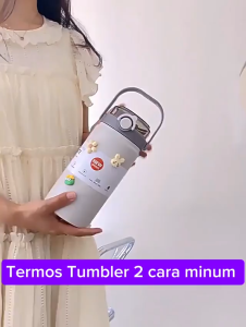 TERMOS TUMBLER HANDLE JUMBO STAINLESS STEEL VACUUM INSULATED 1000ML / BOTOL MINUM STAINLESS SUS 304