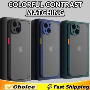 Luxury Shockproof Armor Matte Case For iPhone 16 15 14 13 12 11ProMax XR XS X 7 8Plus SE Silicone Clear Hard PC Cover Capa Shell