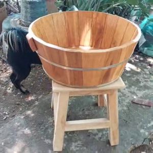 ถังไม้(ไม่กันน้ำรั่ว) อ่างไม้อเนกประสงค์ทรงปากกว้าง ขนาด 36x19cm ถังไม้สัก มีหูหิ้ว งานไม้ สำหรับแช่ของ ถังไม้ใส่ของแฮนด์เมด