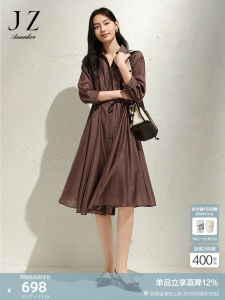 Elegant Commuter Shirt Style Waist Cinched Rayon Blend Long Dress Womens Spring 2025 New Arrival Simple Style Button Detail