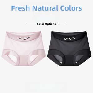 Miiow | Antibacterial Ice Silk Briefs Womens Pure Cotton G-String Summer Thin Anti-Light Non-Marking Underwear Youth Mid-Waist Briefs