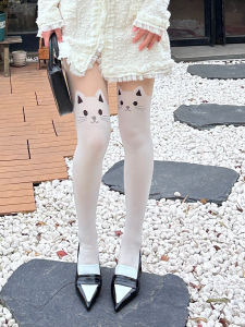Y2K Sweet Anime Cat Girl Fake High Top Stockings Tights Pattern Splicing Slimming Pantyhose Knee High Socks Underwear Women