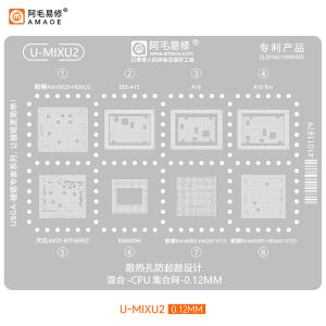 Amaoe U-MIXU2 BGA Reballing Stencil A18/A15/HI36C0/MT6899Z/Hi6290/Hi36A0 Repair Steel Mesh Template 0.12mm