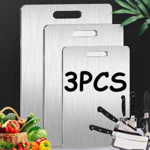 3PCS Stainless Steel Cutting Board - Heavy Duty Double-Sided Chopping Board for Meat Vegetables Dough Kneading & Kitchen Prep