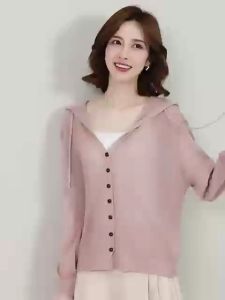 Knitted Cardigan Coat Womens Fashion Hooded Tops Summer Ice Silk Sweater Thin Hollow Sun Protection Sunscreen Clothing