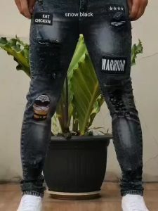 PROMO Celana Panjang Jeans Pria Sobek Emblem Bahan Melar