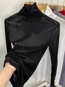Lace Mesh Half-high Neck Fitted Innerwear Black