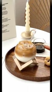 Cocktail Glass Cup With Wood Stand Creative Bar Glassware Drink Cup Ronud Ball Cocktail Mug Smoothie Fruit Moon Juice Tumbler