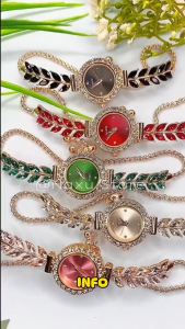 Jam Tangan Wanita Tali Serut Motif Daun Full Diamond Premium Original Tahan Air Stainless Titanium Anti Karat Quartz Analog Korean Style Tren Kekinian Desain Simple Mewah Bercahaya New Model Terbaru Aksesoris Arloji Mowan Watches Kaca Tebal -JWT-09