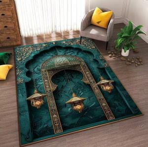 VIKAMA Islamic Mosque Rug Featuring Intricate Ethnic Art for Living Room and Bedroom with Exotic Cultural Vibe