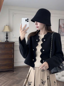 Camel-colored Petal Placket Wool Blazer