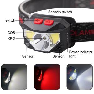 New Arrival Led Sensor Red Light Fishing Headlight Mini USB Built-in Battery Multifunctional Light Cob Major Headlamp
